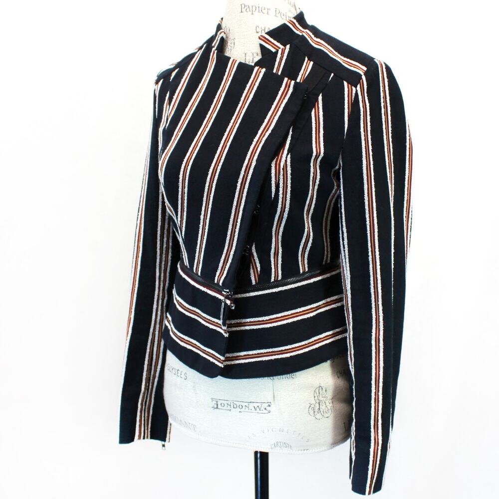Intermix Striped Cropped Jacket Black Cardigan Button Zip Details City Size 4